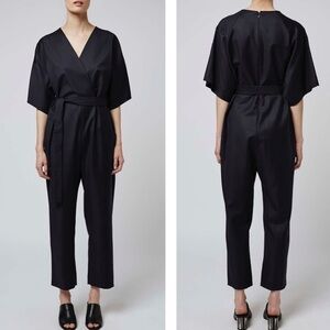 Topshop Navy Blue Wool Kimono Wrap Jumpsuit
